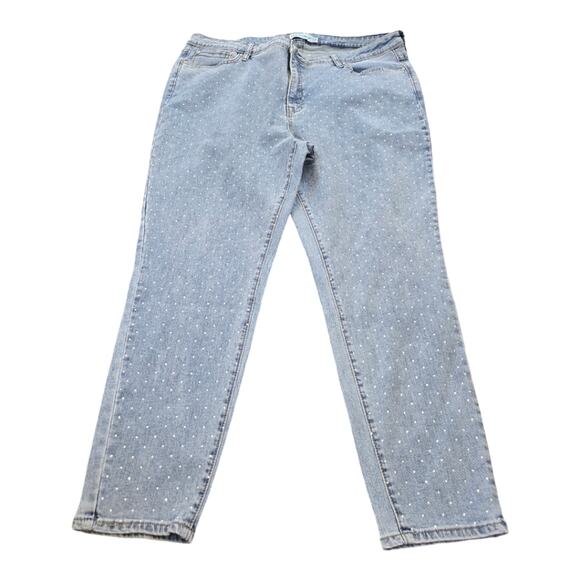 Rebecca Minkoff Light Blue Denim‎ Crystal Studded Straight Jeans Plus 18 20 NEW - Picture 7 of 12